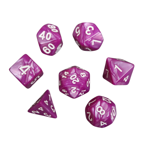 Mulberry Pink Marbled DND Dice Set, 7 Piece Dice Set, Roll Playing Game Dice with Dice Bag