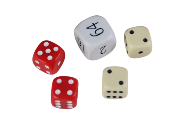Replacement Backgammon Dice Set - White Doubling Cube - Red & Cream Dices