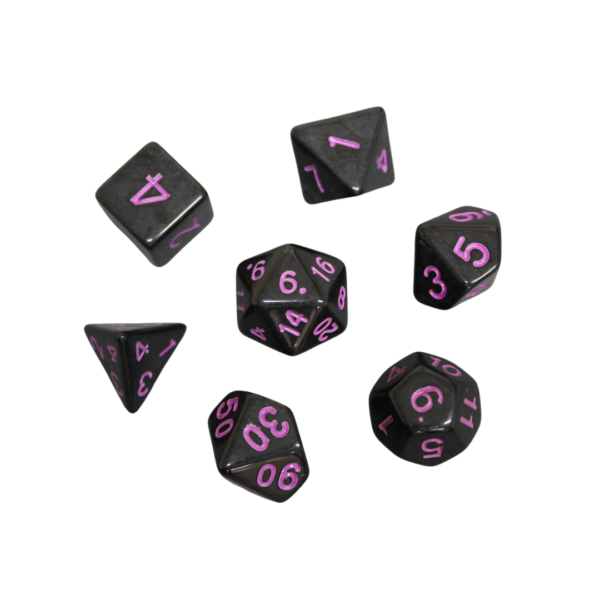 Midnight Black & Neon Pink DND Dice Set, 7 Piece Dice Set, Roll Playing Game Dice with Dice Bag