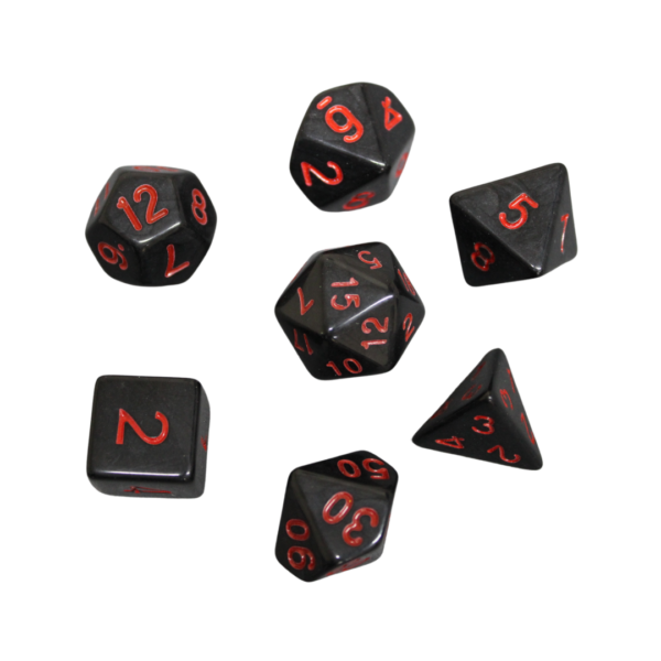 Midnight Black & Neon Red Marbled DND Dice Set, 7 Piece Dice Set, Roll Playing Game Dice with Dice Bag