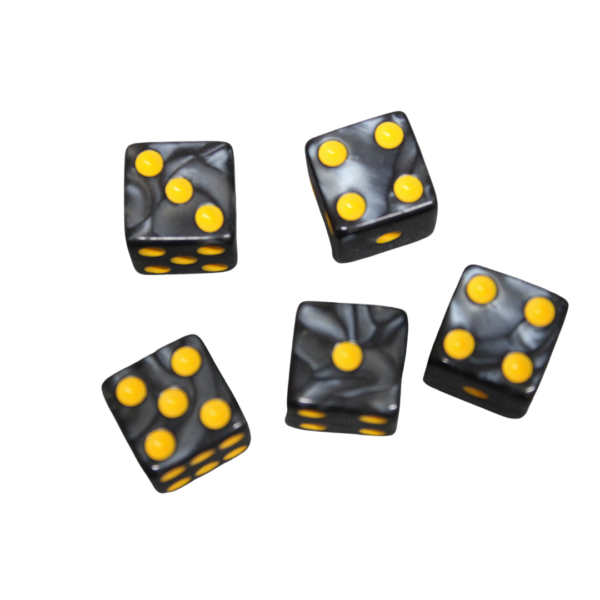 Onyx Black 16 mm D6 Dice Roll Playing Dices with Yellow Dots