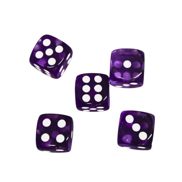 Translucent Purple 14 mm D6 Roll Playing Game Dices with White Dots