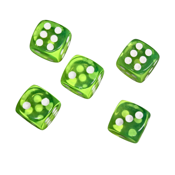 Translucent Green 14 mm D6 Roll Playing Game Dices with White Dots