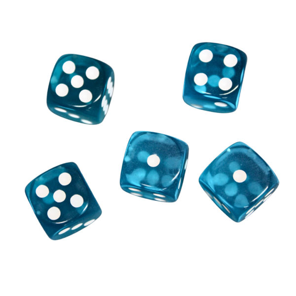 Translucent Light Blue 14 mm D6 Roll Playing Game Dices with White Dots
