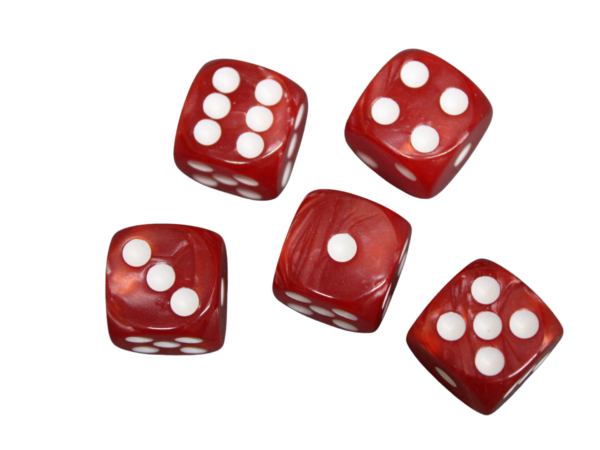 Deep Red Rounded Marble Effect 16 mm D6 Dice Roll Playing Dices with White Dots