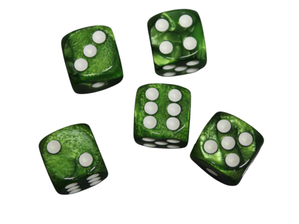 Olive Green Rounded Marble Effect 16 mm D6 Dice Roll Playing Dices with White Dots