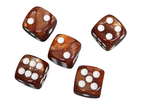 Burnt Umber Brown Rounded Marble Effect 16 mm D6 Dice Roll Playing Dices with White Dots
