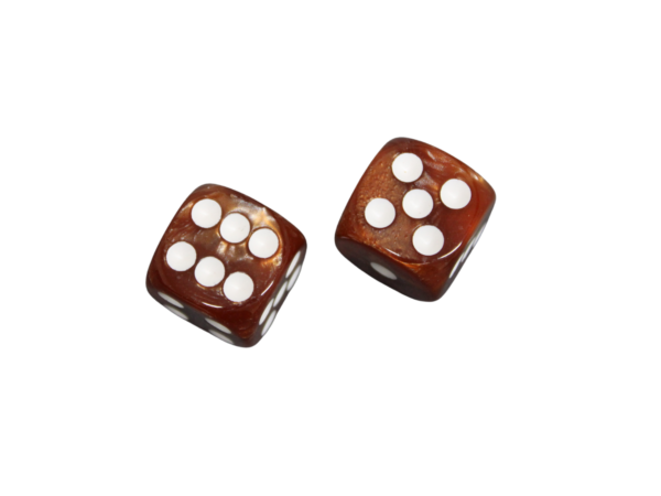Burnt Umber Brown Rounded Marble Effect 16 mm D6 Dice Roll Playing Dices with White Dots - Image 2