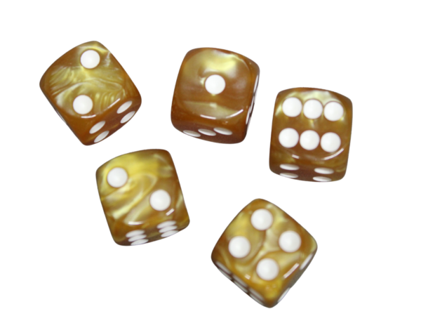Sunset Gold Rounded Marble Effect 16 mm D6 Dice Roll Playing Dices with White Dots