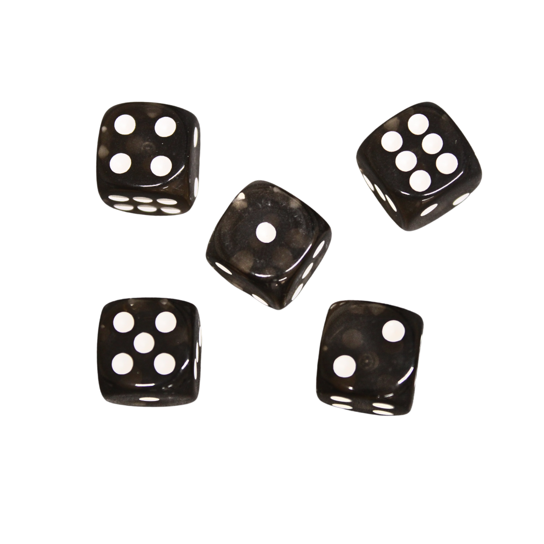 Translucent Black 14 mm D6 Roll Playing Game Dices with White Dots