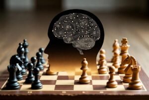 Intense chess match between grandmasters captivates with strategic focus and determination.